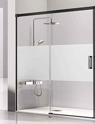 Paroi de douche avant - 1 lame fixe et 1 porte coulissante - Verre de sécurité 6 mm - Modèle Glase 2 N (116-120 cm)