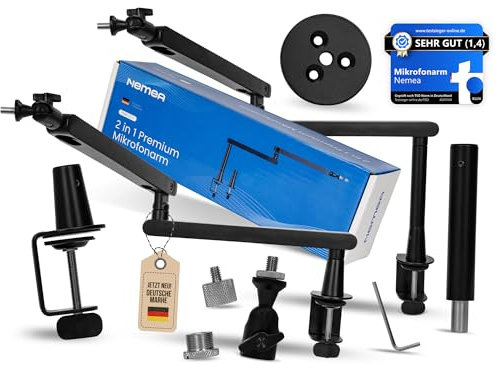 Nemea Mikrofon-Arm 2 in 1 extra stabiler low und high profile Microphone Boom Arm [Für alleMikrofone] Ständer Halterung für Podcast, Livestream, Gaming, Meeting | Jetzt deinen Mic Standaussuchen