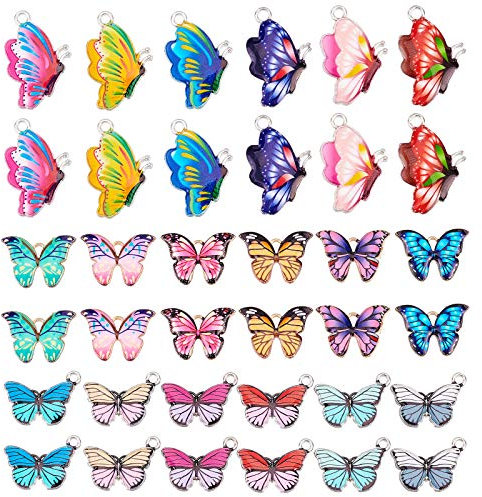 PandaHall 36 Stücke Schmetterling Charms Schmetterling Anhänger Bunte Bedruckte Legierung Emaille Charm Anhänger für Ohrringe Armbänder Halskette DIY Schmuck Anhänger Herstellung Stichmarkierer