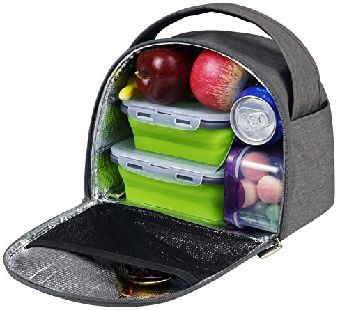 Gloppie Pequeña Isotermica Nevera Portatil Hombre, Plegable Bolsa Termostática Lonchera, Tela Bolsas Térmicas para Llevar Comida Viaje/Neceser/Oficina/Escuela/Picnic, Adulto Niños Trabajo Playa, Gris