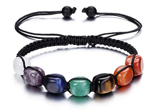 GEHECRST 7 Chakra Armband Edelstein Armbänder Natürliche Chakra Steine Yoga Armband Healing Reiki Energietherapie Glückbringen Edelstein für Damen Herren (Chakra Armband)