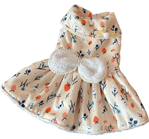 ZQDMYT Warme Hundepullover Prinzessin Kleid mit Bogen, Herbst Winter Hund Mantel for kaltes Wetter, Nette süße Hundeweste for Dame Hunde, Beige (Color : Beige-XS)