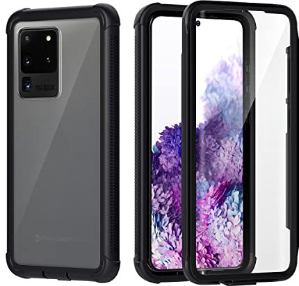 seacosmo Kompatibel für Samsung S20 Ultra Hülle mit eingebautem Displayschutz, 360 Grad Handyhülle S20 Ultra Case Ganzkörper Stoßfeste- Schwarz