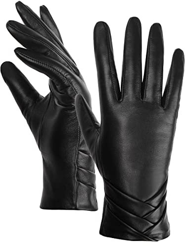 GSG SINCE 1998 Echtes Lammfell Lederhandschuhe für Damen Warm Gefütterte Touchscreen Winterhandschuhe