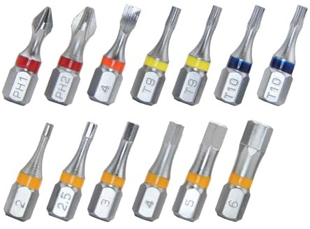 711L Color Coded 13 PCS Hex Bit Set 1/4 - 2 PCS of Torx 9, 2 PCS of Security Torx 10, and Other 9 Bits - Accessary for Bike Motorcycle Maintenance