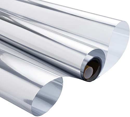 Zindoo Vinilos para Cristales Vinilo Espejo Vinilo Adhesivo Cristal Vinilo No Adhesivo Efecto Espejo Unidireccional Protección de Privacidad Bloquea UV para Hogar Oficina Tienda Plata 59.5 * 400CM