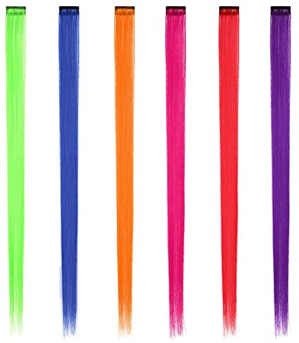 6 Stücke 6 Farben Bunter Clip in Haarverlängerung Regenbogen Haarteil für Mädchen Prinzessin Party Glattes Haarverlängerung Clip, 20 Zoll