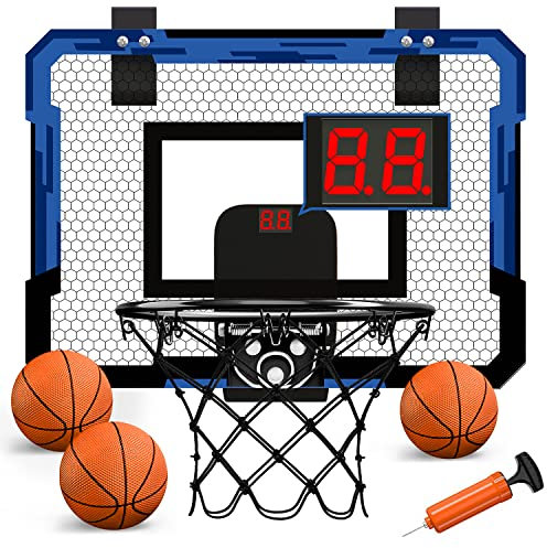QDRAGON Mini Basketballkorb Kinder, Basketballkorb fürs Zimmer, mit 3 Bällen/Inflator/Elektronischer Anzeigetafel, Basketball Spielzeug Geschenke für Kinder Jungen Mädchen Erwachsene, Blue