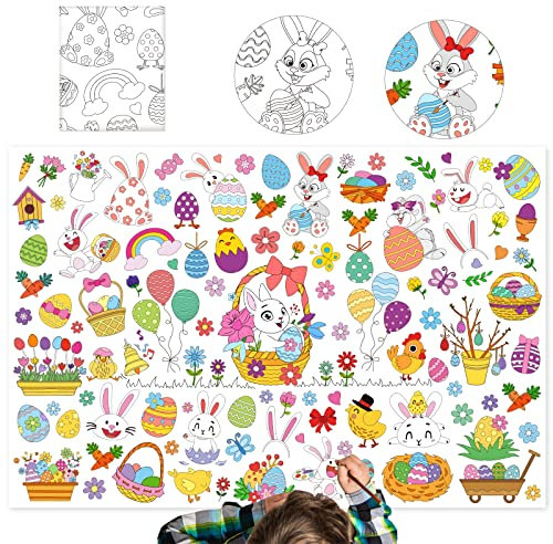 HAMOOM 2 Stück Ostern Tischdecke zum Ausmalen Ostertischdecke Kinder Ausmaltischdecke Bemalbare Papiertischdecke Ostern Graffiti Maltischdecke für Ostergeschenk Kindergeburtstag Deko 128cm*86cm