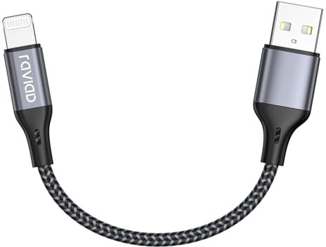 RAVIAD iPhone Charger Cable 15CM, [MFi Certified] Short Lightning Cable Nylon Braided Charger Lead Fast Charging Cable for iPhone 13 12 11 Pro Max Xs X XR 8 7 6s 6 SE 5 5s 5c - Gray