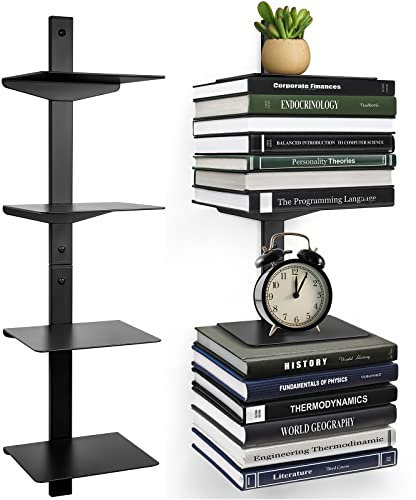 ART-GIFTREE Schwebende Bücherregale für die Wand, 4 Etagen, unsichtbares schwebendes Bücherregal, vertikaler Buchturm, Wandmontage und platzsparend, robuster Metall-Bücher-Organizer für Zuhause, Büro