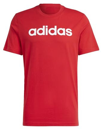 adidas Hombre Essentials Single Jersey Linear Embroidered Logo Tee, Better Scarlet, S