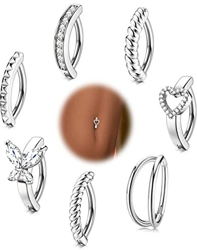 Kakonia 7 Stück Bauchnabelpiercing Barbell,14G Chirurgenstahl Fake Piercing Bauchnabel für Damen,Mode Herz/Schmetterling/CZ Bauchnabelring Piercing Schmuck