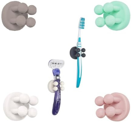 TECBULL® Funny Hooks Zahnbürstenhalter, Rasierer Halter Dusche, Halterung ohne Bohren, Zahnbürstenhalterung selbstklebend (4X 4-Farben/Bunt)