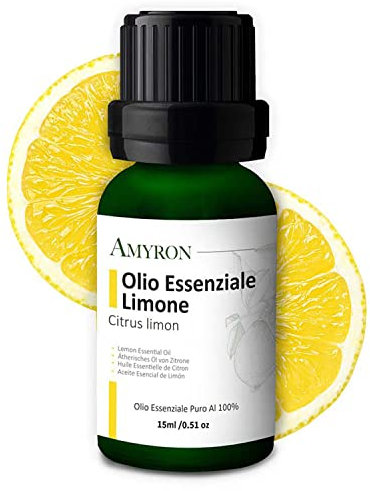 Olio Essenziale Limone 15ml AMYRON | Citrus Lemon | Naturale E Puro Al 100% Ideale Per Aromaterapia E Diffusore Oli Essenziali | Massaggi aromatici | Uso Terapeutico | Alimentare Senzo OGM
