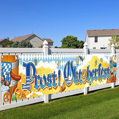DPKOW Prost Oktoberfest Banner Deko Wiesn Bayrische, Langes Stoff Bayrische Partybanner Oktoberfest Hintergrund Banner für Deutsches Bierfest Partyzubehör Oktoberfest Bayrische Dekoration, 270 * 40cm