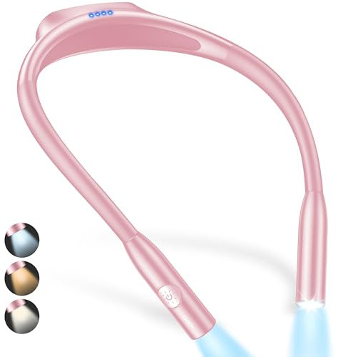 Gritin Hals Leselampe Buch, Stufenlos Dimmbar & 3 Farbtemperaturen LED Buchlampe, Aufladbar Halslampe, Augenschutz & Memory-Funktion, Ergonomisches Design Halslampe für Lesen, Stricken-Rosa