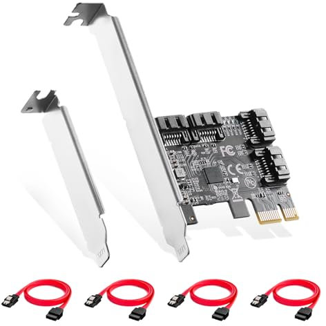Binardat PCIE X1 a scheda SATA a 4 porte, controller SATA 3.0 da 6 Gbps, include 4 cavi e staffa a basso profilo, per Windows 10/11