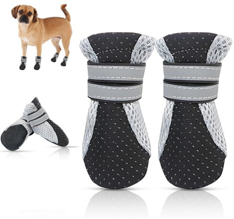 Fililogor Hundeschuhe Klein, Hundeschuhe mit Rutschfester Sohle, Pfotenschutz Hundestiefel mit Reflektierenden Riemen für Kleine Hunde