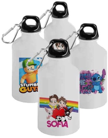 irpot Borraccia con stampa Personaggio a scelta Personalizzabile con tappo a vite e moschettone capacità 500ml accessorio gadget scuola ufficio tempo libero idea regalo