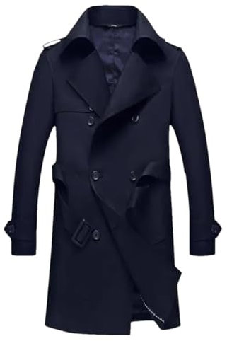 Coupe-vent mi-long en coton épais pour homme Automne et Hiver, bleu marine, XL