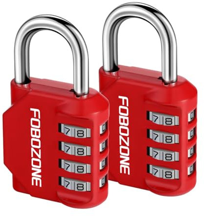 FOBOZONE Zahlenschlösser Vorhängeschloss, 4-stelliges wasserdichtes Vorhängeschloss mit zurücksetzbarem Code, für Turnhallenschließfach, Schrank, Schuppen, Haspel, Tor (Rot 2 Pack)