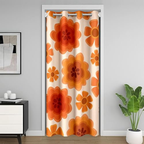 Homewish Rideau Occultant Marguerite Orange 106x203 cm, Rideau de Porte D'Entrée Groovy Fleurs, Rideau de Porte Hippie Vintage Fleurs pour Filles Femmes, Traitement de Fenêtre Rustique À Fleurs