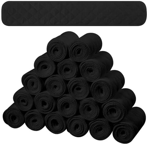 SATINIOR 20 Pcs Bra Liners for Sweat 18x3 Inch 3 Layer Washable Rectangle Cotton Under Breasts Pads for Women Absorb Sweating (Black)