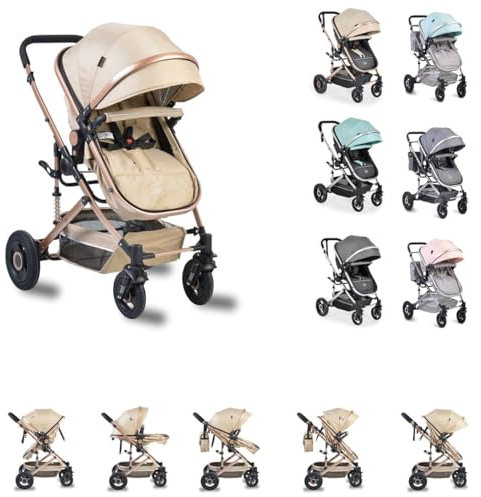 Moni Kinderwagen Ciara Tragetasche Sportsitz Wickeltasche faltbar Sitz umkehrbar, Farbe:beige-schwarz