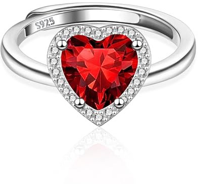 ALEXCRAFT Ringe Silber 925 Damen mit Herz Rot Zirkonia Verstellbar Ringe Schmuck für Frauen Freundin Mama Mädchen