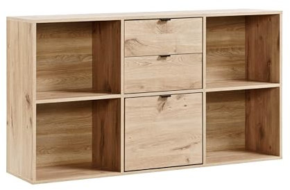 mokebo Aktenregal oder Raumteiler Regal in Eiche 'Der Verstauer', Holzregal mit Schubladen & Fächern, Bücherregal oder Würfelregal fürs Büro, Regal fürs Kinderzimmer in 132x75x35 (B/H/T in cm)