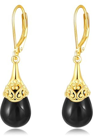 Schwarze Onyx Ohrhänger 925er Sterling Silber Leverback Ohrringe Gold Schwarzer Onyx Tropfen OhrringeO Schmuck Geschenk für Damen