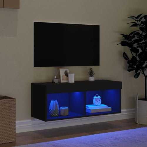 Natulvd Floating TV Stand with RGB LED lights, 80cm Wall Mounted TV Shelf Under TV Cube, Modern Entertainment Center Media Console with Open Storage, For All TVS (Black)
