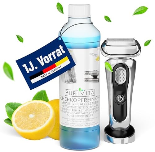 PURIVITA® Scherkopfreiniger Nachfüllflüssigkeit [500ML] - Scherkopfreiniger Kompatibel mit verschiedenen Reinigungskartuschen - Rasierer Reinigungsflüssigkeit Braun Clean & Renew Reinigungskartuschen