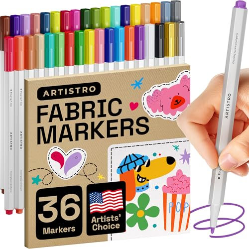 Artistro 36 Textilstifte - Permanentes Dekorationsset mit Feiner Spitze für Kleidung - Kein Ausbluten - Für T-Shirts, Taschen, Textilien, Leinwand u.v.m.