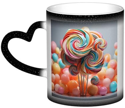 VducK Colour Changing Mug 11oz Personalised Magic Mug Tea Cup Lollipop Ceramic Coffee Mug Heat Activated Colour Changing Mug