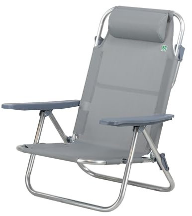 Totò Piccinni Spiaggina AVANA sedia sdraio pieghevole in Alluminio e Textilene con cusino e braccioli e schienale alto reclinabile 6 posizioni (1, Grigio Chiaro)