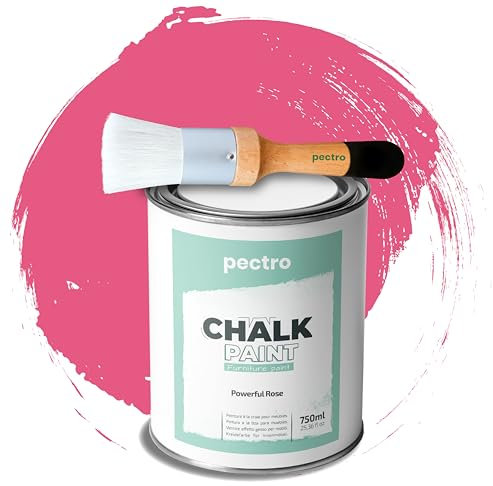 PACK Kreidefarbe für möbel 750ml + Malerpinsel speziell für Chalk Paint - Möbellack Natürlicher Kreideeffekt - Farbe für Holz (Kräftige Rosa)