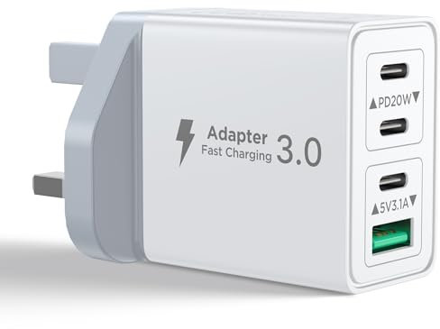 1-Pack USB C Charger, 40W USB C Plug Fast Charger 4 Port PD Type C Charging Plug+QC USBPlug UK USBC Power Adapter Multi Plugs Samsung Charger Plug for iPhone 16 15 14 13 Pro Max XR XS, iPad,Samsung