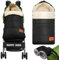 EAQ kinderwagen Fußsack Baby Fußsack Schlafsack,Babyfußsack für Babyschale,handmuff für kinderwagen mit Fleece Innenseite, Winter Geschenk für Neue Eltern (Schwarz mit Handschuhen (separater Stil))
