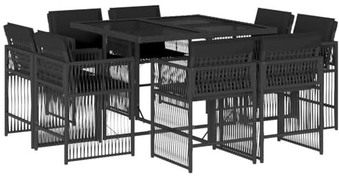 vidaXL Garten Essgruppe 9-TLG., Gartenmöbel Set Tisch mit 8 Stühle, Gartengarnitur mit Kissen, Sitzgruppe Essgarnitur Terrasse, Schwarz Poly Rattan