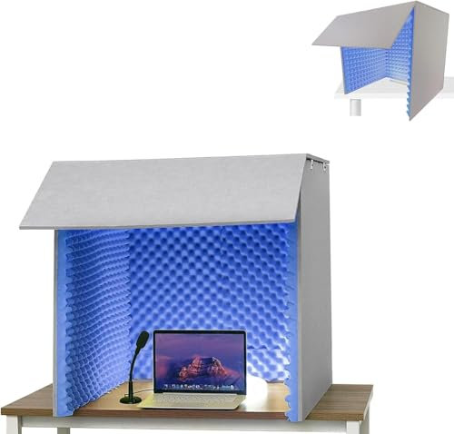 ININOSNP Desktop Soundproof Cover, Self Made Sound Booth Box, Portable Recording Booth, Microphone Isolation Booth Box, For CrispDry Echo Free Vocals At Home & On The Road(Blue)