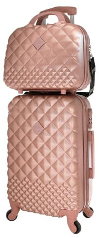 Camomilla Milano Set 2 pz Valigeria, Trolley (40 lt.) + Vanity Case (15 lt.), Materiale Rigido, Ruote Pivotanti, Colore Rosegold