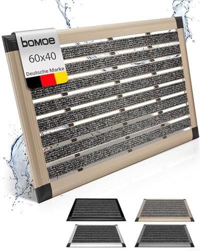 bomoe Aluminium Door Mat 40x60cm AluGant Front Door Mat with Rubber Backing – Dirt Trapper Mat Runner – Absorbent Heavy Duty Entrance Mat for Indoor & Outdoor Champagne metallic