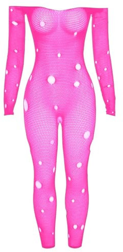 Buitifo Fishnet Bodystocking Sous-vêtements pour femmes Body Combinaisons sexy(Rose rouge pd,Taille unique)