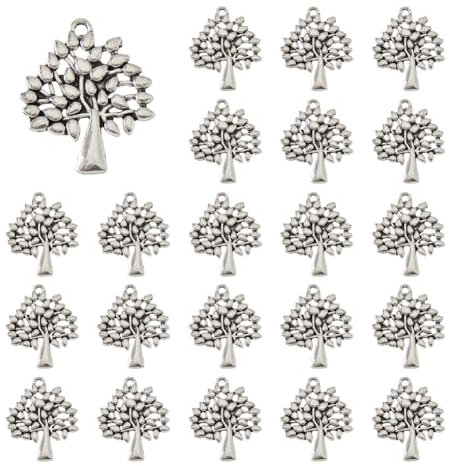 DICOSMETIC 50 ciondoli albero della vita in argento antico stile tibetano ciondoli in lega ciondoli albero portafortuna per fai da te fabbricazione di braccialetti collane gioielli foro: 2 mm