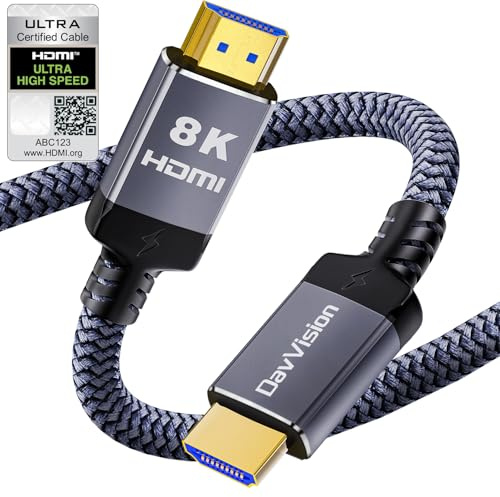 DavVision HDMI 2.1 Cable ARC/eARC Cable for Soundbar to TV, Certified Ultra High Speed HDMI Cable Braided-8K@60Hz,4K@120Hz,48Gbps,HDCP 2.3,HDR 10,Compatible with PS5/Xbox/RTX 4090/Monitor(6.6FT Grey)