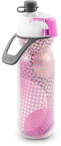 O2COOL Mist 'N Sip Misting Water Bottle 2-in-1 Mist And Sip Function With No Leak Pull Top Spout Reusable Sports Water Bottle - 20 oz (Retro Pink)