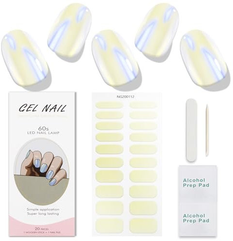 JMEOWIO Gel Nail Stickers Glitter Cream Yellow Semi Cured Gel Nail Strips Wraps UV/LED Nails Art Design Decoration Accessories