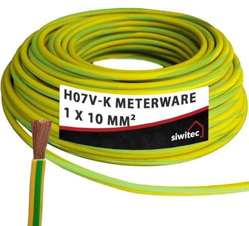 siwitec H07V-K Kabel 1 x 10 mm², Erdungskabel 10mm2, Erdungsleitung PVC feindrähtig, grün-gelb, Verdrahtungsleitung 450/750V, flexible Aderleitung, 1-100 m in der Auswahl - Ihre Länge: 27 m